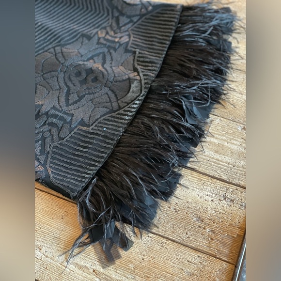 BCBGMaxAzria Caterina Black Blue Sequin Feather Dress XXS Loose Fit - Picture 4 of 12